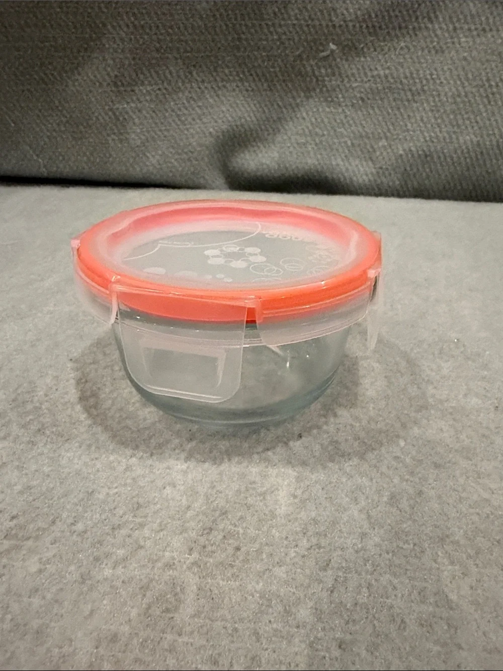 Pyrex 1 cup Clear Glass Bowl with Coral-Orange Snapware Lid